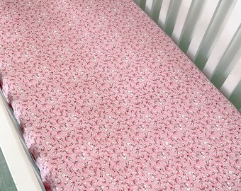 Sweet Pink Baby Fitted Cot Sheet/ Crib sheet, 100% Korean Pure Cotton Twill 40s - Rosabel/ perfect for baby gift/ baby shower gift