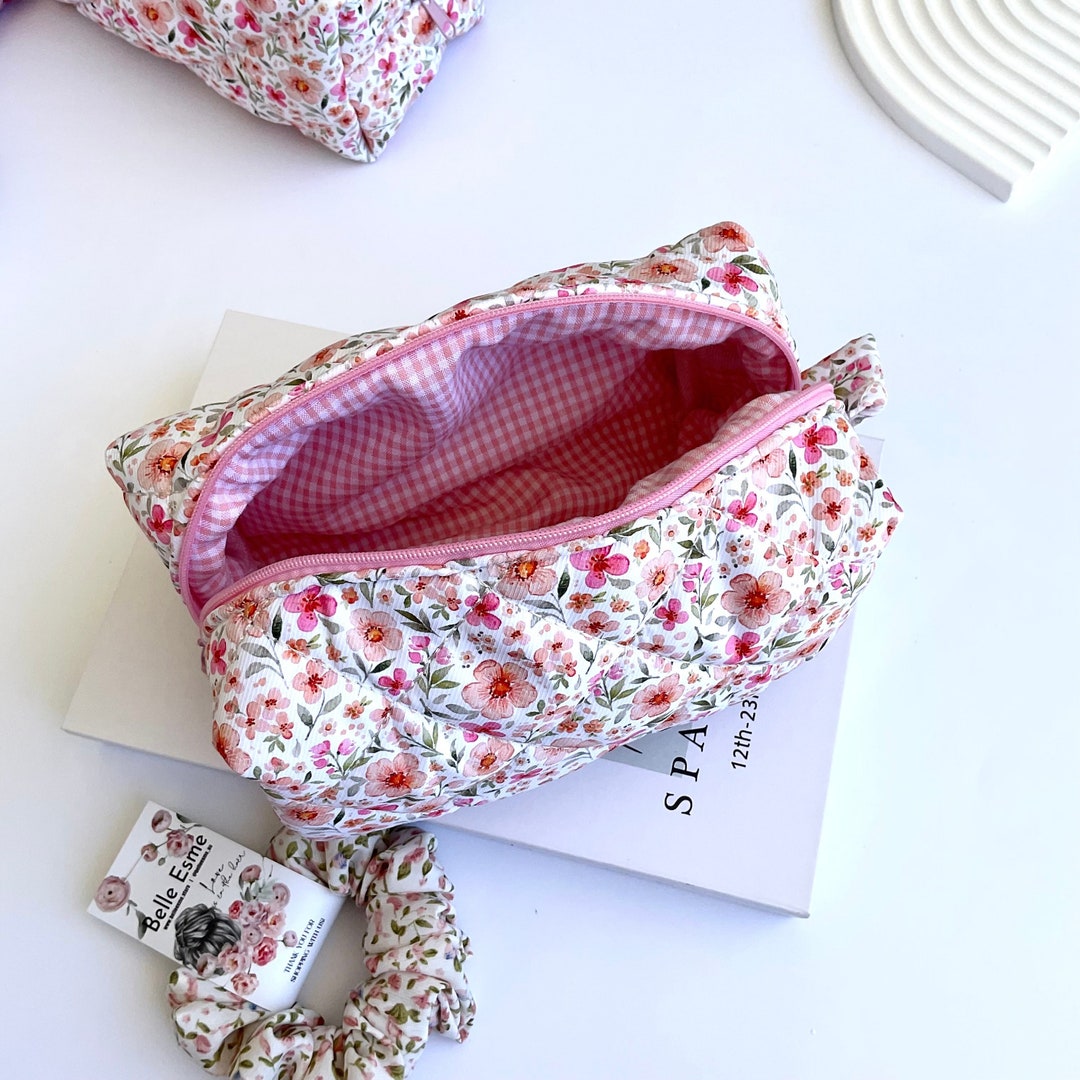 Quilted Floral Fabric Cosmetic Bag/makeup Bag/ Toiletry Bag. Thank You