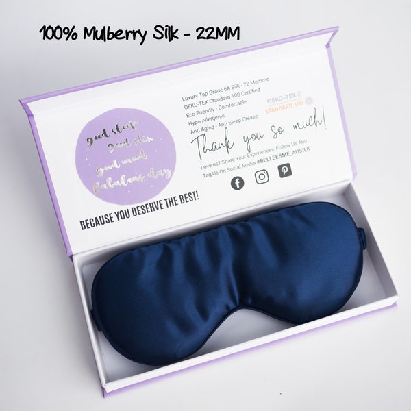 100% Mulberry Silk Sleep Mask, Navy colour. Perfect birthday gift, Xmas gift, bridesmaids, anniversary, valentine gift