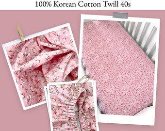Sweet Pink Baby Fitted Cot Sheet/ Crib sheet, 100% Korean Pure Cotton Twill 40s - Rosabel/ perfect for baby gift/ baby shower gift