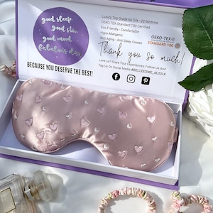 100% Mulberry Silk Sleep Mask, Heart Pattern Embroidery, Light Pearl Pink. perfect birthday gift, Xmas gift, bridesmaids, anniversary…