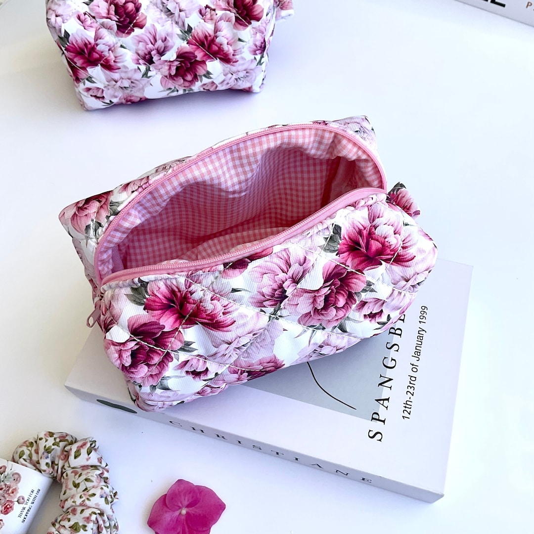 Quilted Floral Fabric Cosmetic Bag/makeup Bag/ Toiletry Bag. Etsy