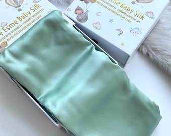 100% Mulberry Silk Baby Cot/ Crib Sleeve - Matcha Green. Helps with baby bald spots/ infant hair loss/ eczema relief. Baby shower gift