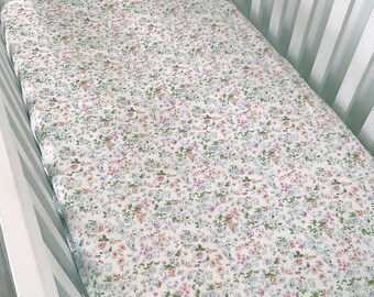 Sweet Floral Baby Fitted Cot Sheet/ Crib sheet, 100% Korean Pure Cotton Twill 40s - Chloe/ perfect for baby gift/ baby shower gift