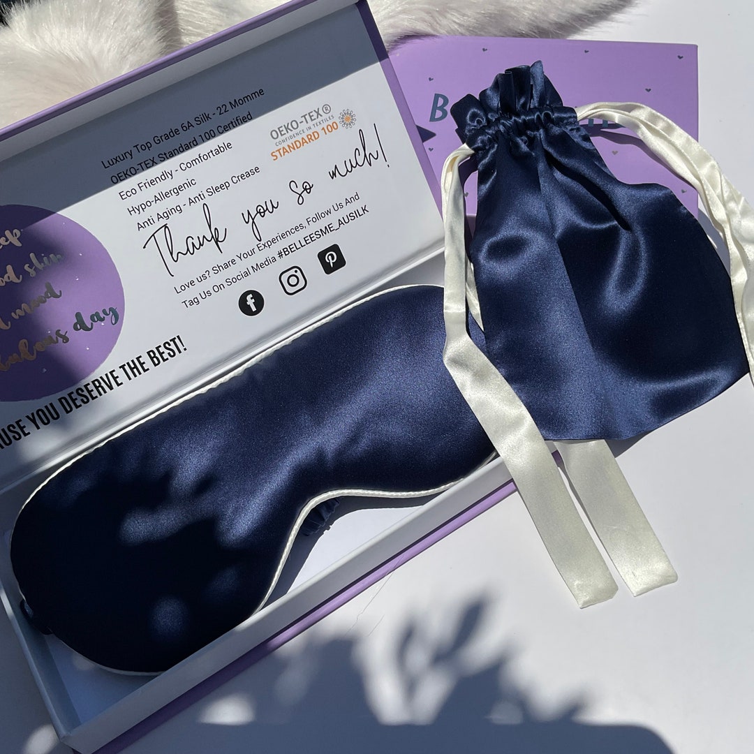 Satin Eye Mask - Navy with White Piping