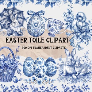 Easter Toile Clipart Bundle: Blue & White Chinoiserie (Digital Download)