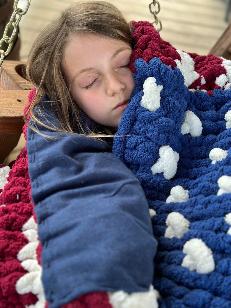 AMERICAN FLAG BLANKET. Handknit. Cotton Backing. Super Etsy