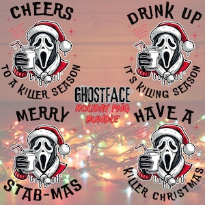 Paquete de diseños navideños de terror / Clipart festivo de asesinos / Paquete gráfico navideño de asesinos de fantasmas / PNG / Para camisetas, tazas, tarjetas y decoración