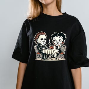 Michael Myers and Betty Boop Dinner Date | Funny Horror and Vintage Cartoon Mashup Art | Digital Download for T-Shirts, Posters and Stickers