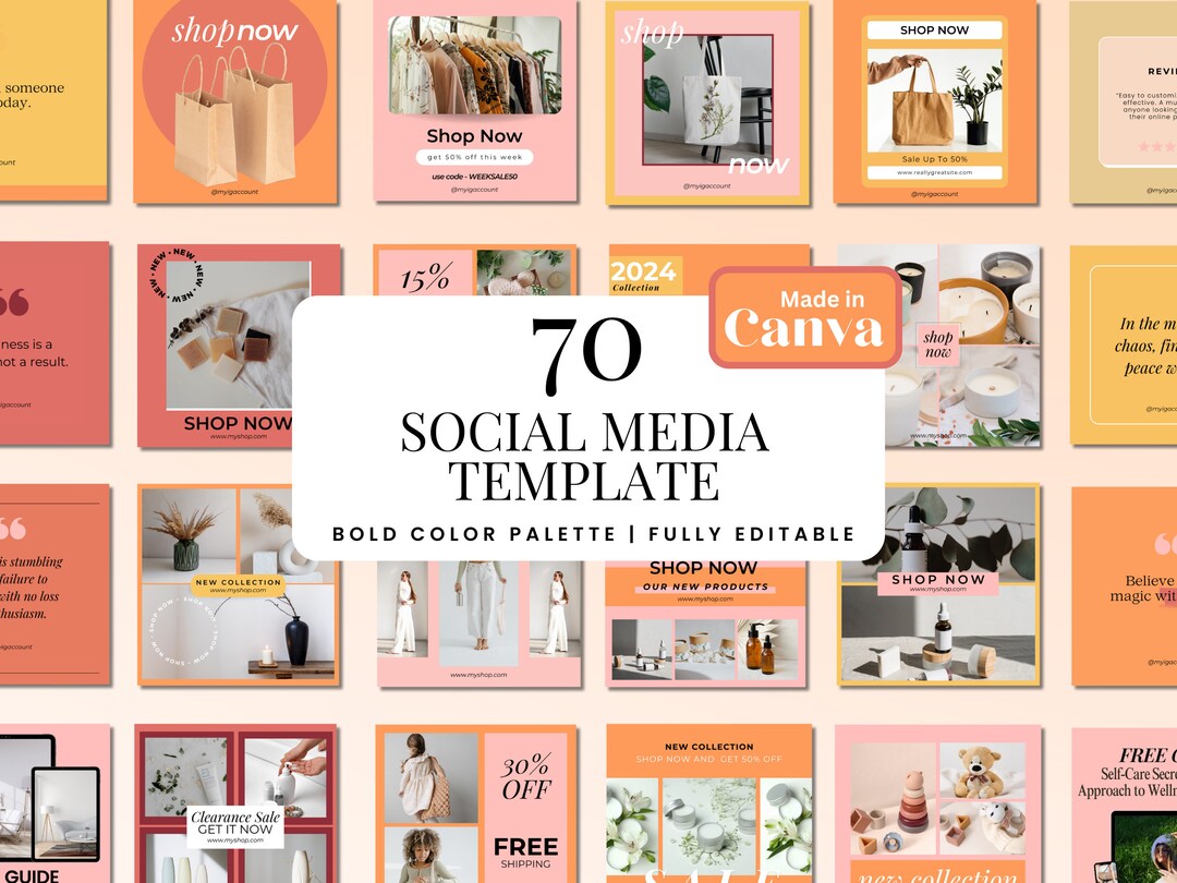 Social Media Template Pack - 70 Pack, Colorful Canva Layouts, Boutique ...