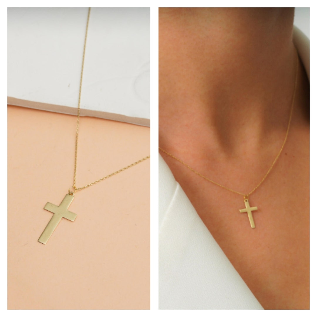 14K Real Gold Cross Necklace 18k Solid Gold Cross Pendant is Etsy
