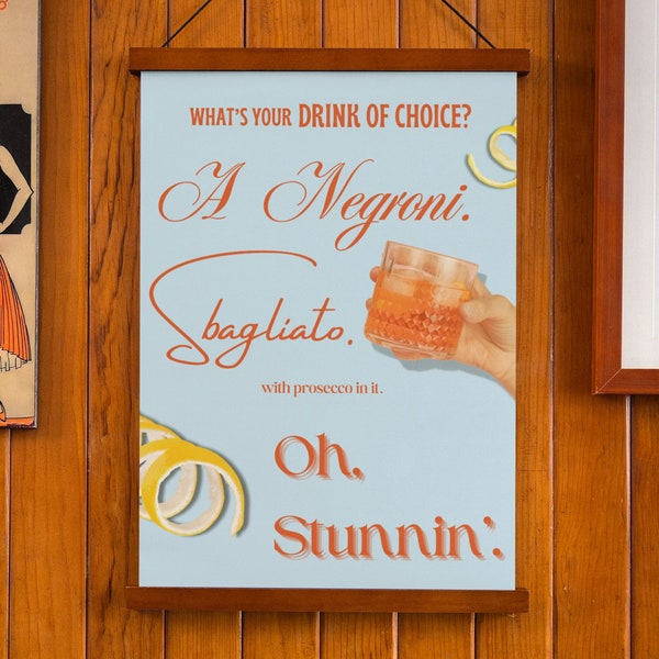 What's your drink of choice? A Negroni. Digital Download Art Print Poster Game of Thrones Inspired Interview Pop Quotes Home Apartment Decor