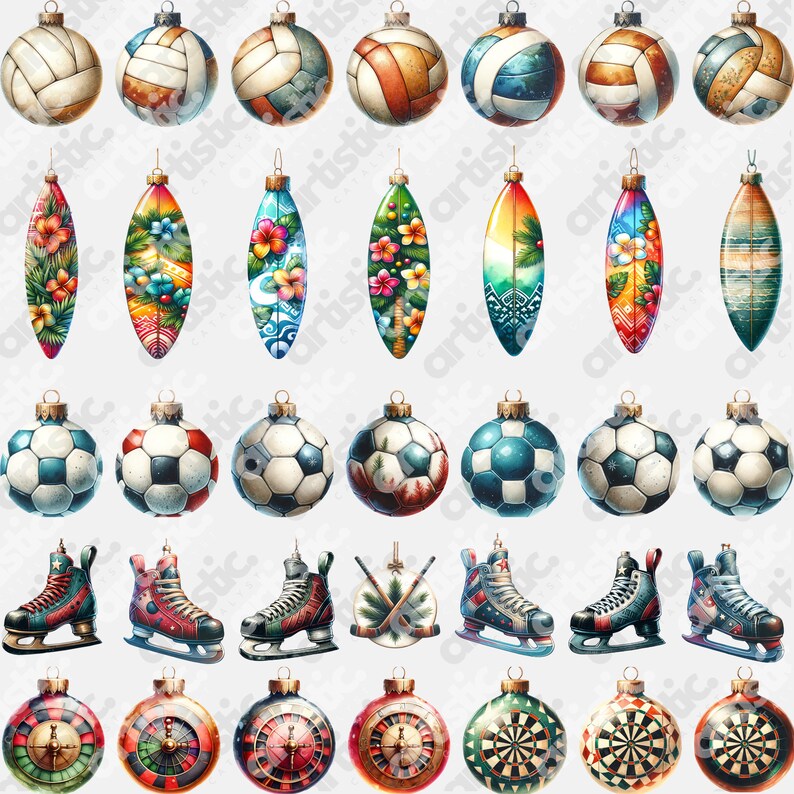 A horizontal and vertical display of varied sports clipart, from Boxing to Hockey, meticulously aligned on a white background to highlight each unique design.