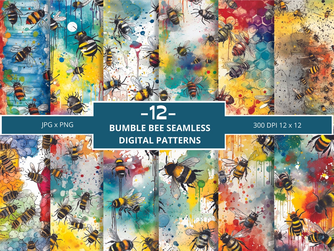 Bumble Bee Seamless Pattern: Watercolor Digital Paper (PNG, JPG) - Etsy