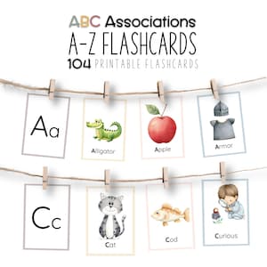 ABC Association Flashcards, 104 Printable Learning Cards, Educational PDF for Preschool & Homeschool, Montessori-Inspired Alphabet Activity