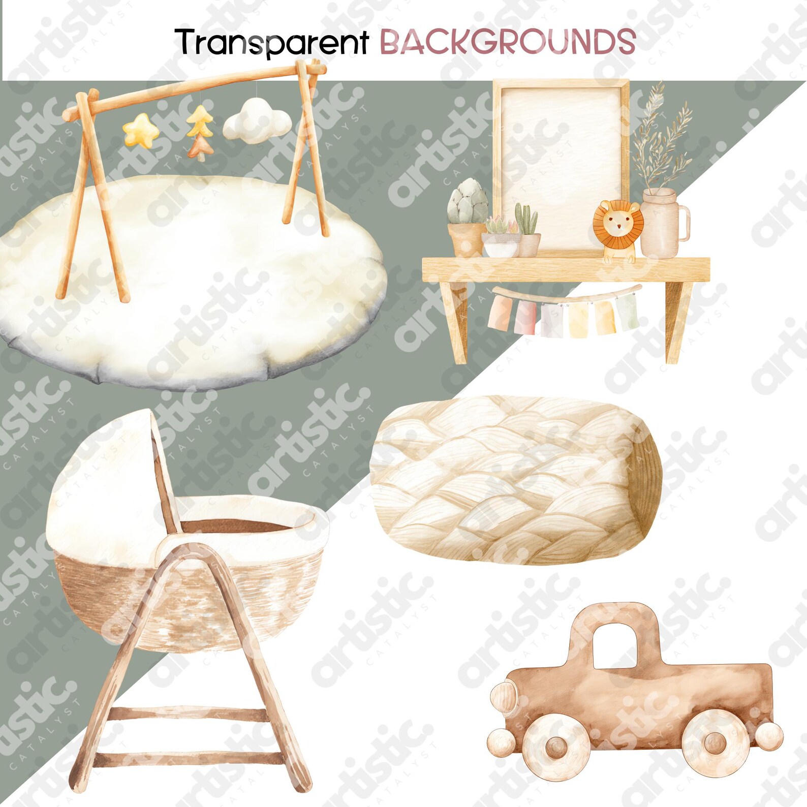 Neutral Baby Shower Clipart: Watercolor Boho PNG Graphics (140 Files ...