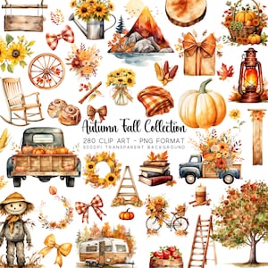 Clipart automne et aquarelle automne, clipart feuille d'automne et art de la sublimation PNG, JPG, thème Clipart Graphics