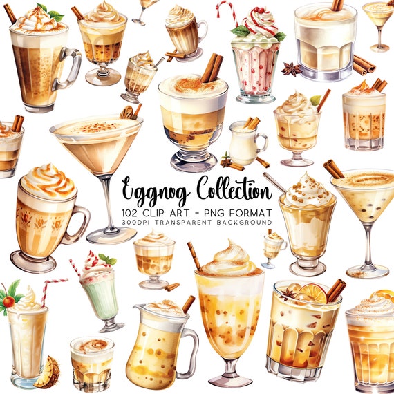 Eggnog Clipart Watercolor Bundle : Christmas Drinks, PNG, JPG (Digital Download)
