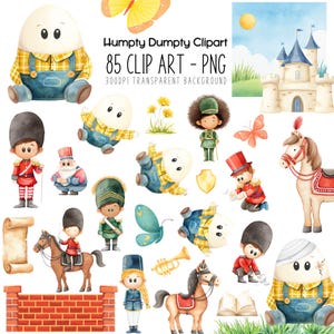 Bundle d'art clip Humpty Dumpty, comptines pour enfants PNG, château, rois, mur de briques, cheval royal, fête d'anniversaire, sublimation TPT
