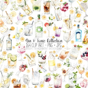 Gin and Tonic Clipart PNG - Retro Cocktail Print, Bar Menu Art, Fun Bar Decor, and Custom Drink Sign Designs