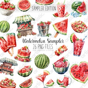 Watermelon Clipart Bundle - Watercolor Fruit Prints, 26 PNG Image Files, Summer Graphics, Perfect for Summer Craft Ideas