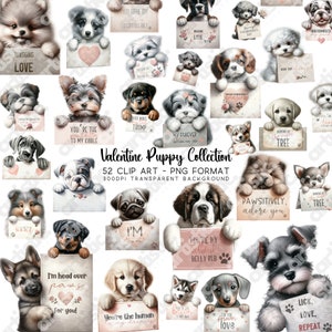 Spähende Welpen Valentinstag PNG, Hund Clipart Bundle, Welpen Liebe Digitaler Planer, Scrapbook PNG Bild