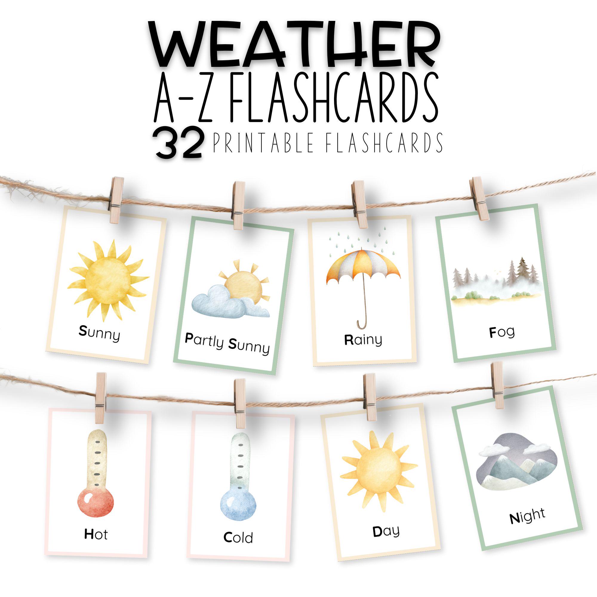 Weather Flashcards: 32 Montessori Game Homeschool Printable (PDF ...