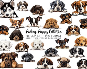 Watercolor Puppy Clipart Bundle: 108 Dog Breed PNG Designs (Digital Download)
