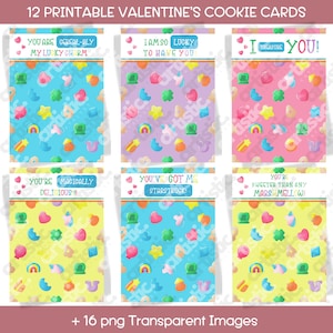 Cartes porte-bonheur Saint Valentin, modèle imprimable Cutecore carte à biscuits PYO étiquette cadeau étiquettes Cookie Backer carte Clipart Bundle