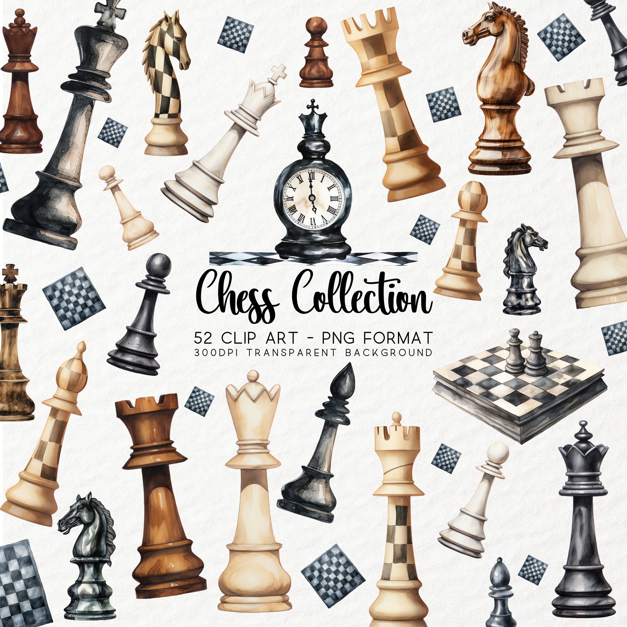 Chess Clipart Set: King, Queen, Board Game PNG (53 Files)
