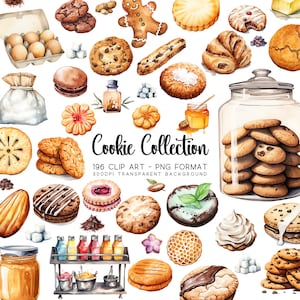 Keks-Clipart-Bundle-Set, Aquarell PNG / JPG, transparenter Hintergrund, DIY-Sublimation, Foodie-Clipart-Grafik