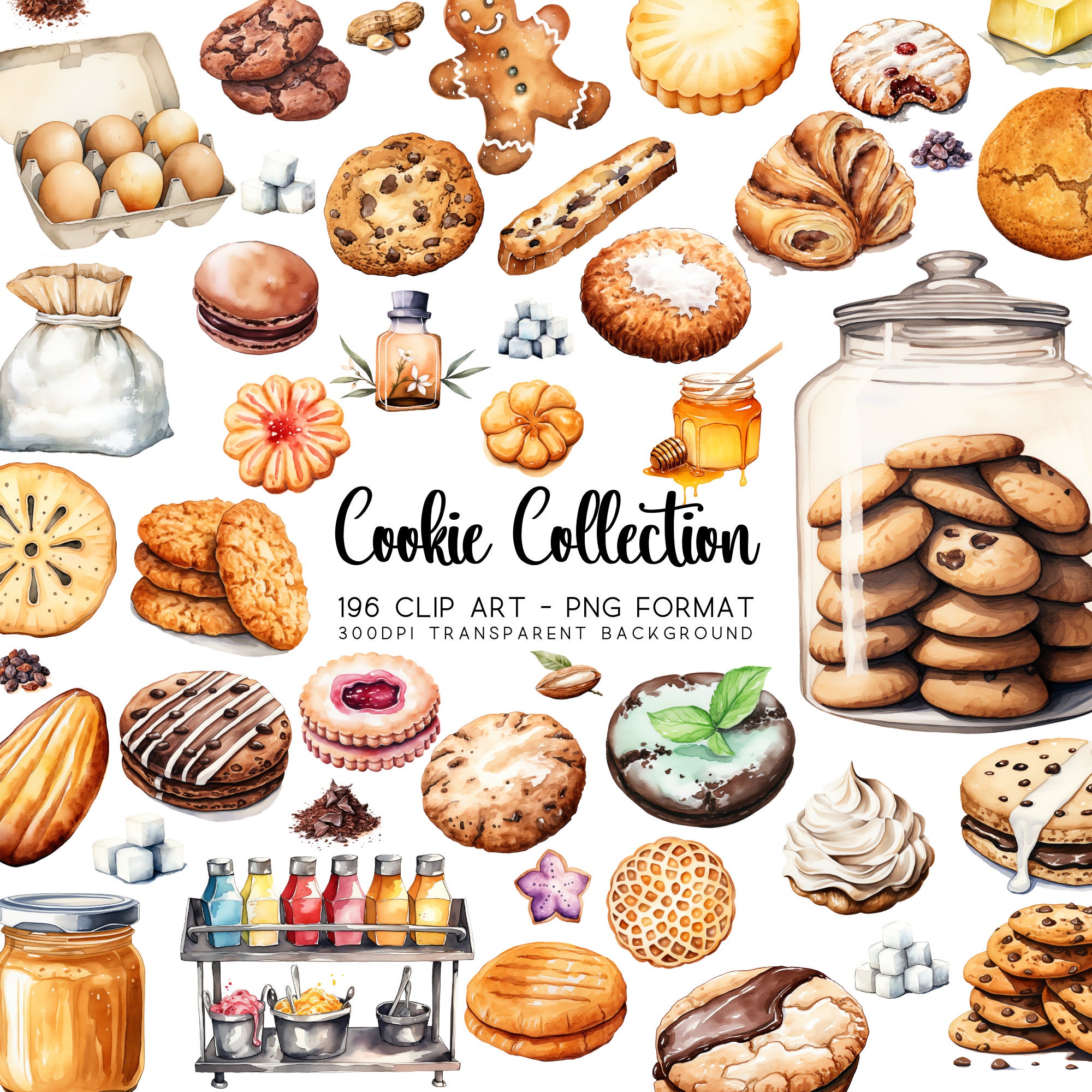 Watercolor Baking Clipart Digital Download Cookie Clipart Bundle Sweets  Dessert Commercial Use 