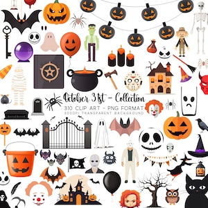 Halloween Clipart Bundle - Cute Pumpkin, Haunted House, Horror Characters, PNG for Vinyl Decals, Cricut Crafts, & October 31