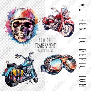 Watercolor motorcycle design art with transparent background, curated for gifts and sublimation printing.