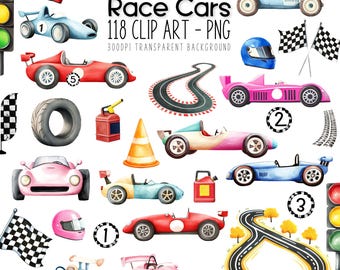 Race Car Clipart Bundle: Retro Racing 118 PNG Graphics (Digital Download)