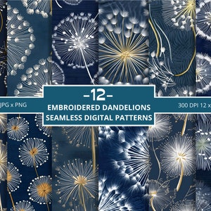 Dandelion Pattern Embroidery Inspired Seamless Digital Papers, Commercial Use, Pattern Design, Patterns, Digital Pattern Cowboy