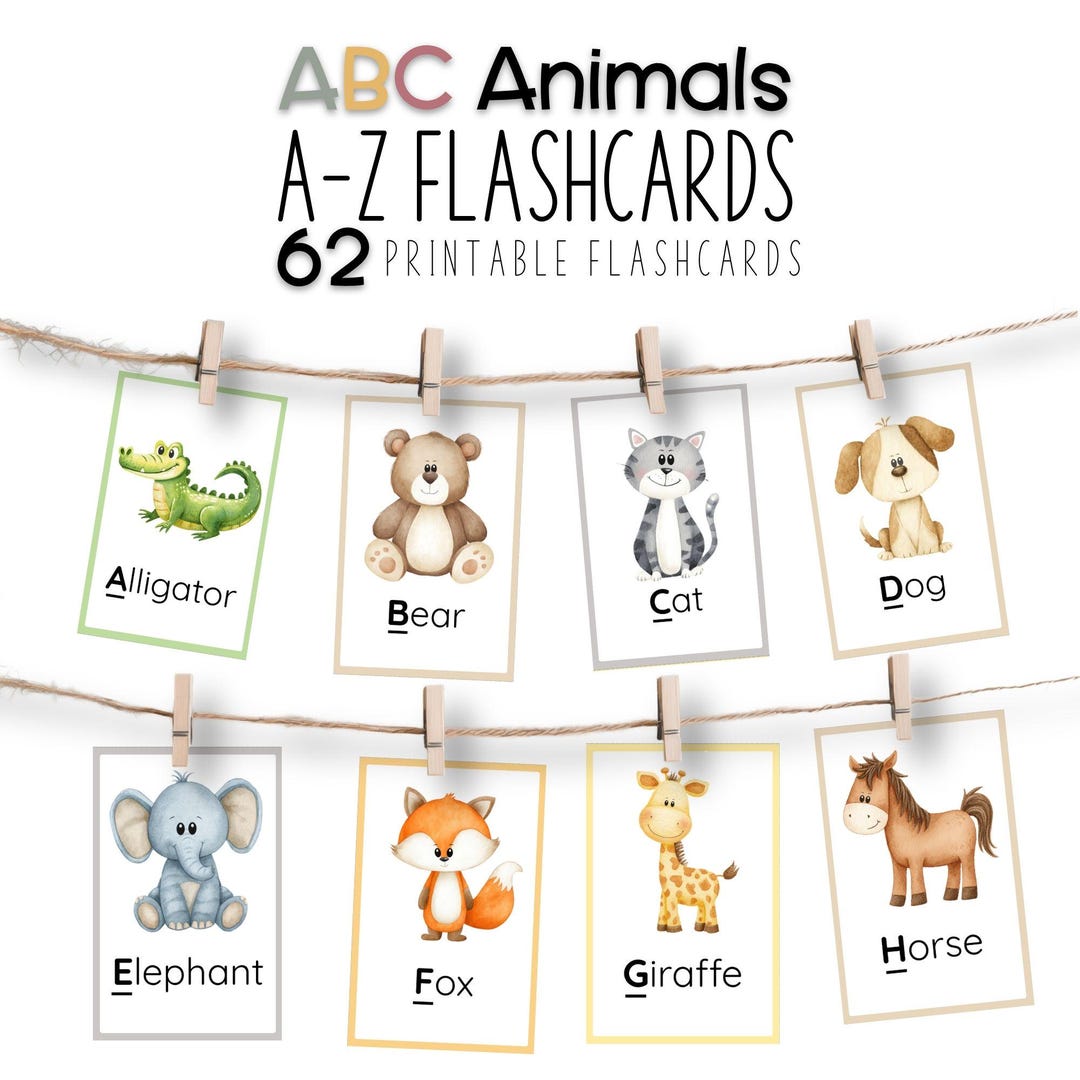 ABC Animals Alphabet Flashcard: Montessori Learning, (PDF Download) - Etsy