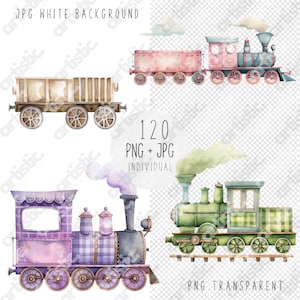 Plaid patterned train designs, high-quality for printing on birthday cards and craft projects.