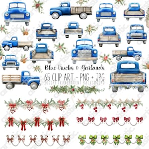 Blauer LKW Clipart Bundle - Bauernhof PNG Weihnachtsgirlande Winter Sublimationsurlaub Design für DIY Basteln
