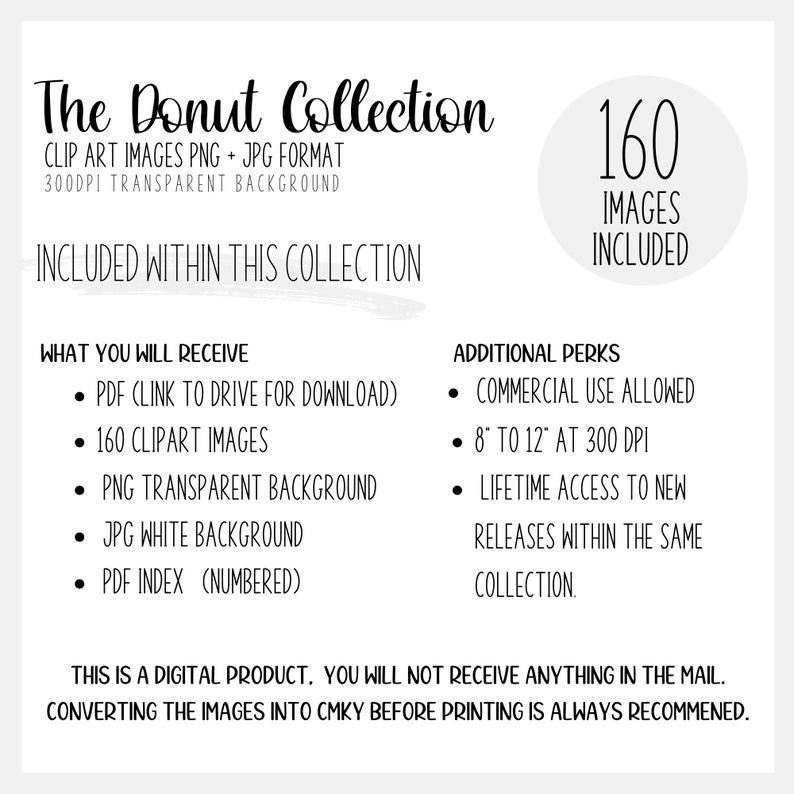 The Donut Collection advertisement showcasing clipart numbers and usage terms.