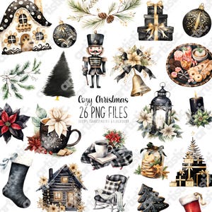 Cozy Winter Clipart - Moody Christmas Art - Festive PNG Images for Elegant Holiday Decor - Cozy Christmas Decor Digital Watercolor Set