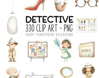 Detective Clipart Bundle: Spy Party Decor, Kids Activity Pack (330 PNGs)