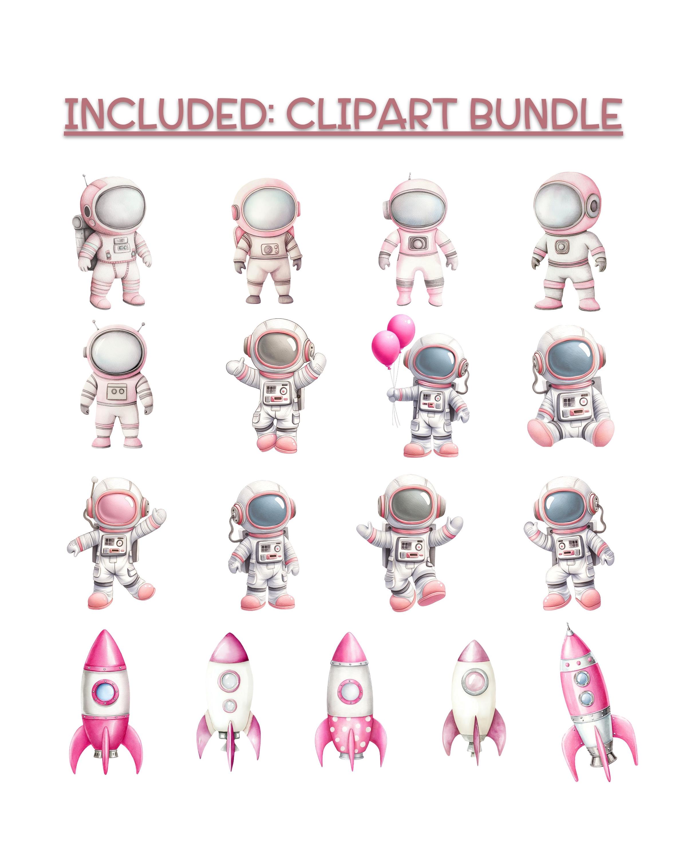 Astronaut Clipart Bundle Watercolor Space PNG Set (112) Pink Girl ...