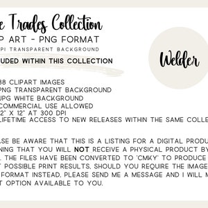 Clipart bundle includes detailed PNG, JPG, transparent background files, allowing for commercial and personal use. Welding-themed images for crafting, scrapbooking, and more.