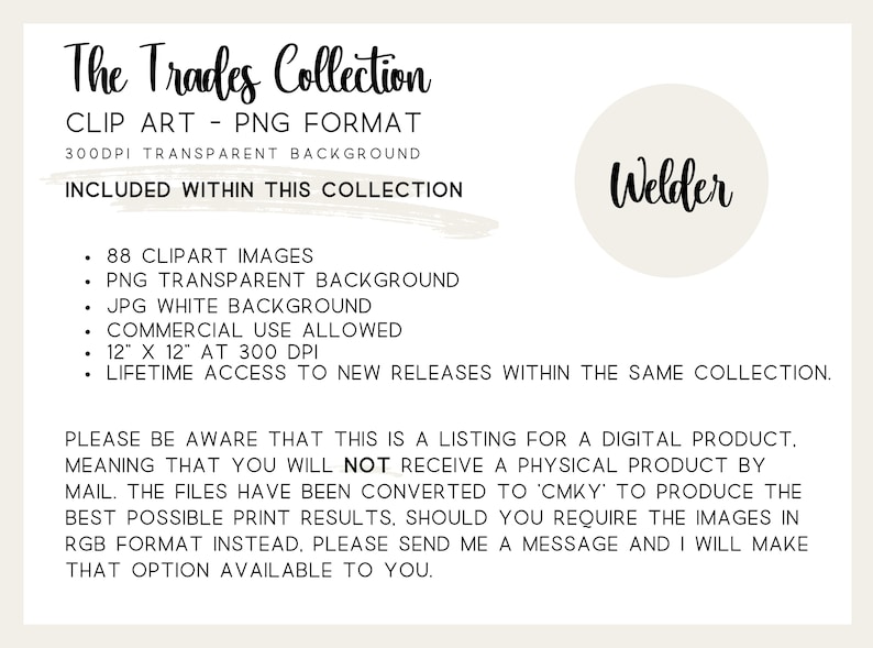 Clipart bundle includes detailed PNG, JPG, transparent background files, allowing for commercial and personal use. Welding-themed images for crafting, scrapbooking, and more.