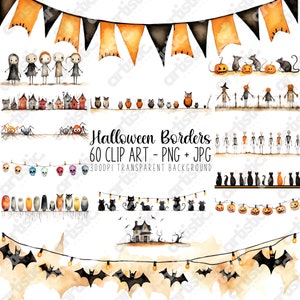 Halloween Clipart Bundle - Aquarell Hexe, Kürbis, Eule, Fledermaus, Geist und schwarze Katze Elemente für digitale Scrapbooking und T-Shirt Designs