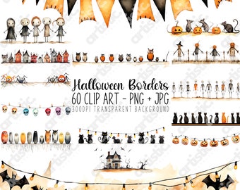 Watercolor Halloween Clipart Bundle: Witch, Pumpkin, Cat (PNG)