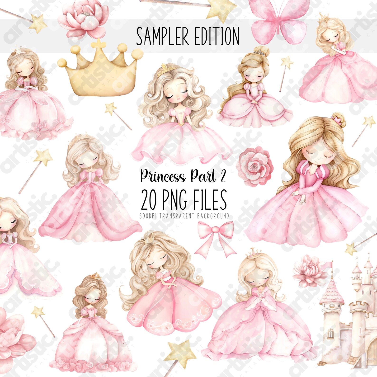 Watercolor Princess Clipart Bundle: Enchanted Kingdom PNG (digital ...