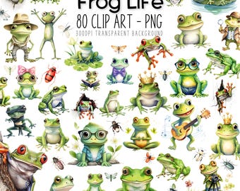 Watercolor Frog Clipart Bundle, Animal PNGs (Digital Download)