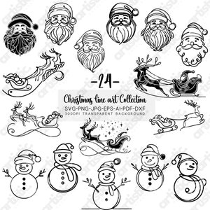 Archivo de corte de Santa Claus, líneas y siluetas de trineo de Santa Claus, 24 imágenes prediseñadas de Navidad Svg, PNG incluidas en este paquete de imágenes prediseñadas